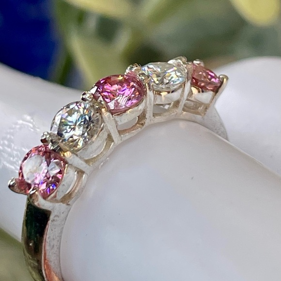 Certified pink white Diamond silver Ring 925 sz-6.5